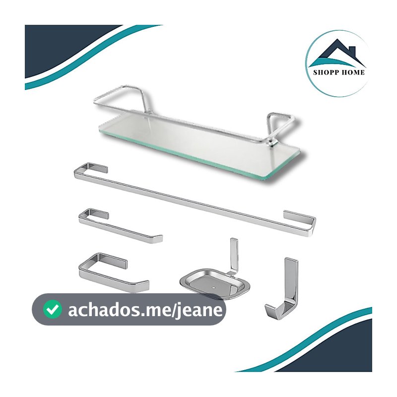 Kit Acessórios Para Banheiro Quadra em  Alumino + Porta Shampoo Reto