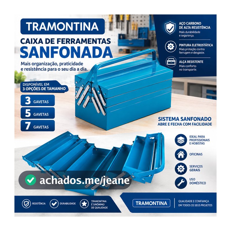 Caixa para Ferramentas Sanfonada 50 CM com 3/5 e 7 Gavetas e Alça TRAMONTINA