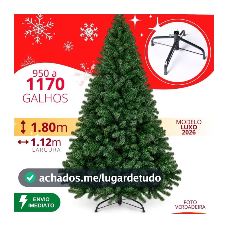 Árvore de Natal 1.80 cm 1170 Galhos a 950 Super Cheia Grande Luxo Decoração de Natal 2026