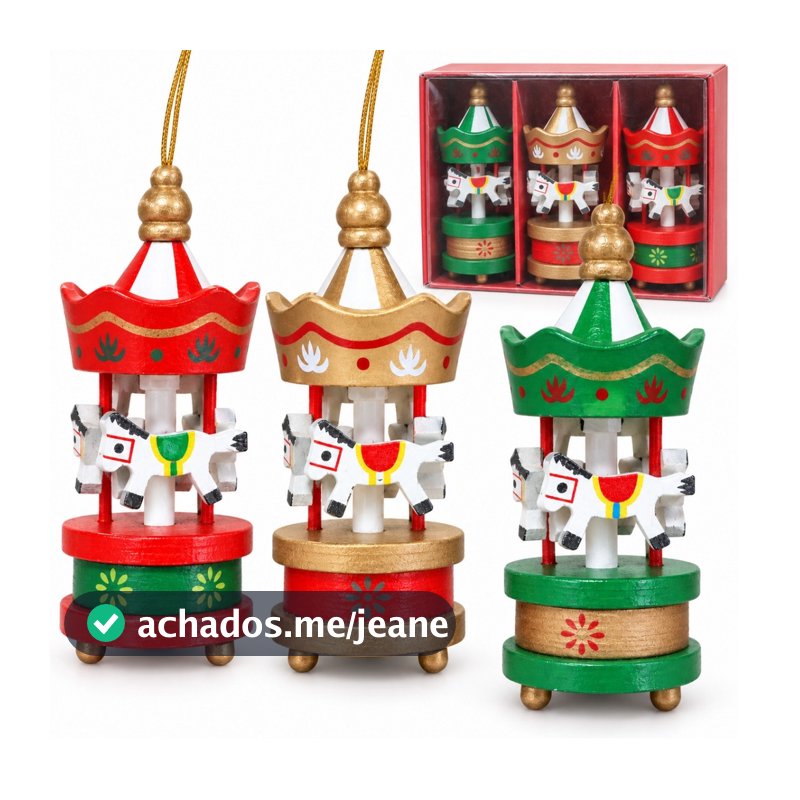 Mini Carrossel De Natal Em Madeira 8cm 3, 6 Ou 9 Unidades Enfeite Pendente Para Árvore
