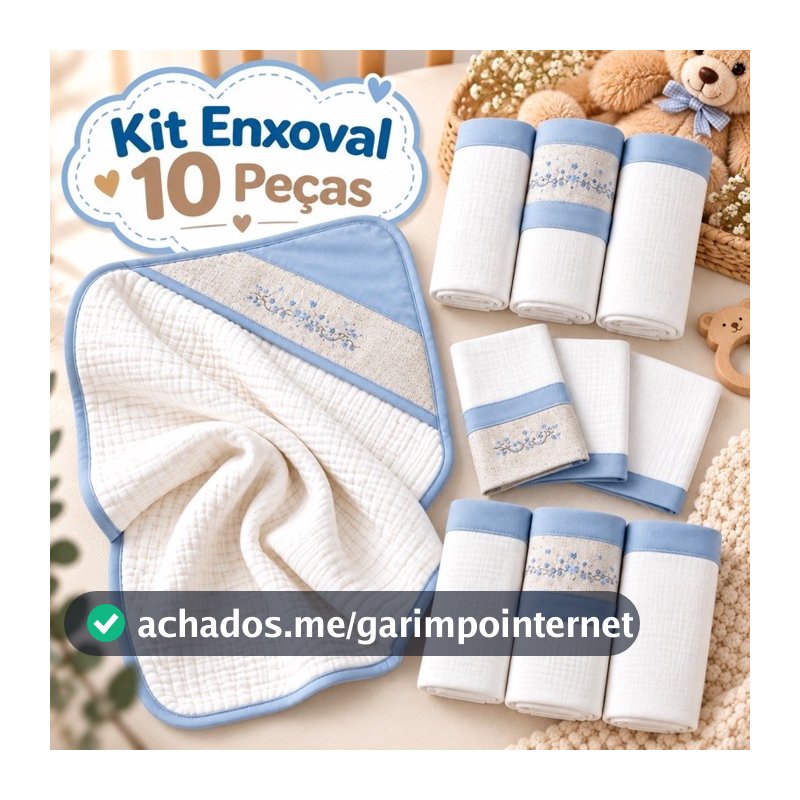Kit 10 Peças Enxoval Premium Bebê – Fralda, Toalha Soft, Cueiro e Pano de Boca | Algodão | Nature Menino Menina