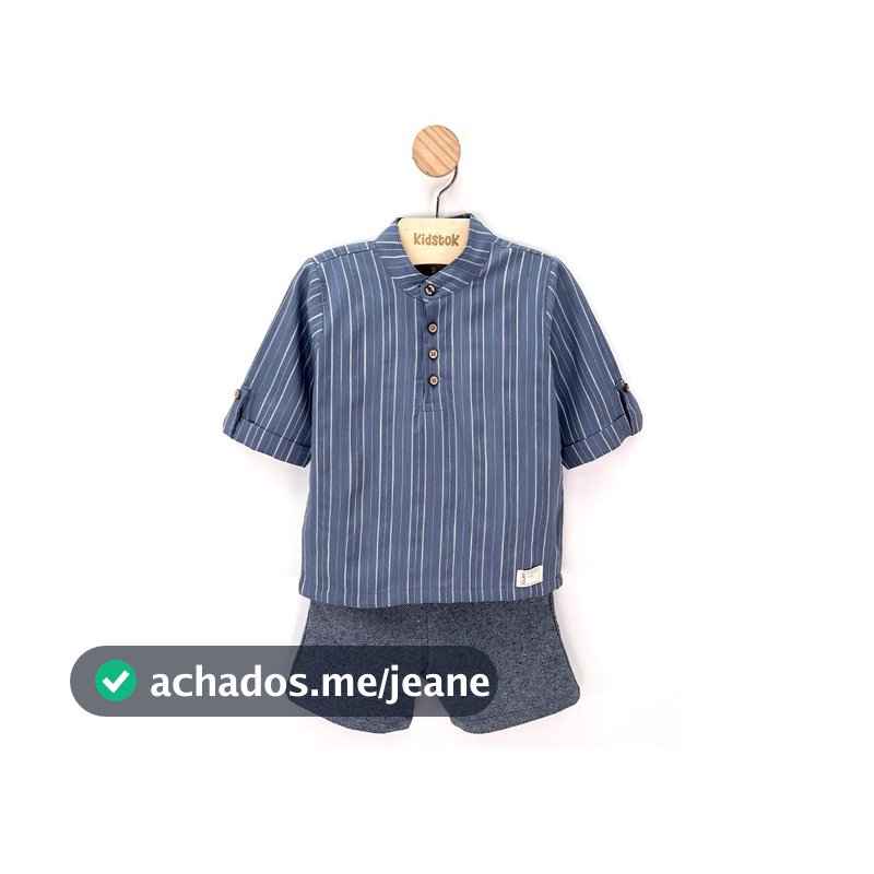 Conjunto Menino Camisa e Bermuda Listrado Tinto - Colorittá