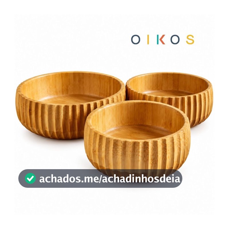 Kit 3 Bowls Canelados Bambu Oikos Natural Premium P M G
