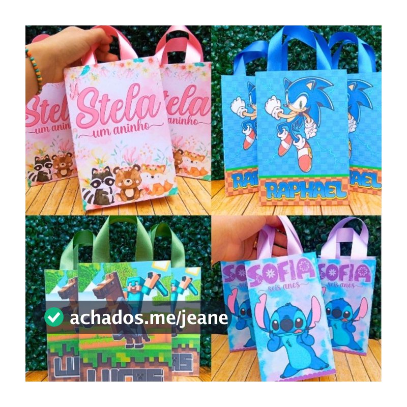 Kit 10 a 50 Sacolinhas Personalizadas Festa Aniversário Lembrancinha