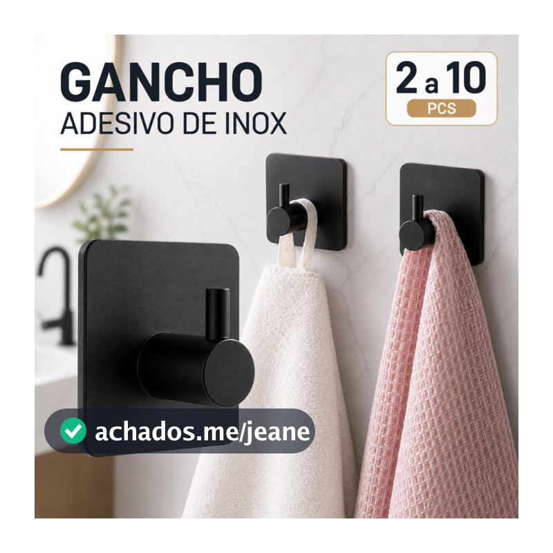 Kit Gancho Adesivo de Parede Aço Inox 304 Forte Sem Furar 5kg Banheiro Cozinha Toalha Roupa Multiuso