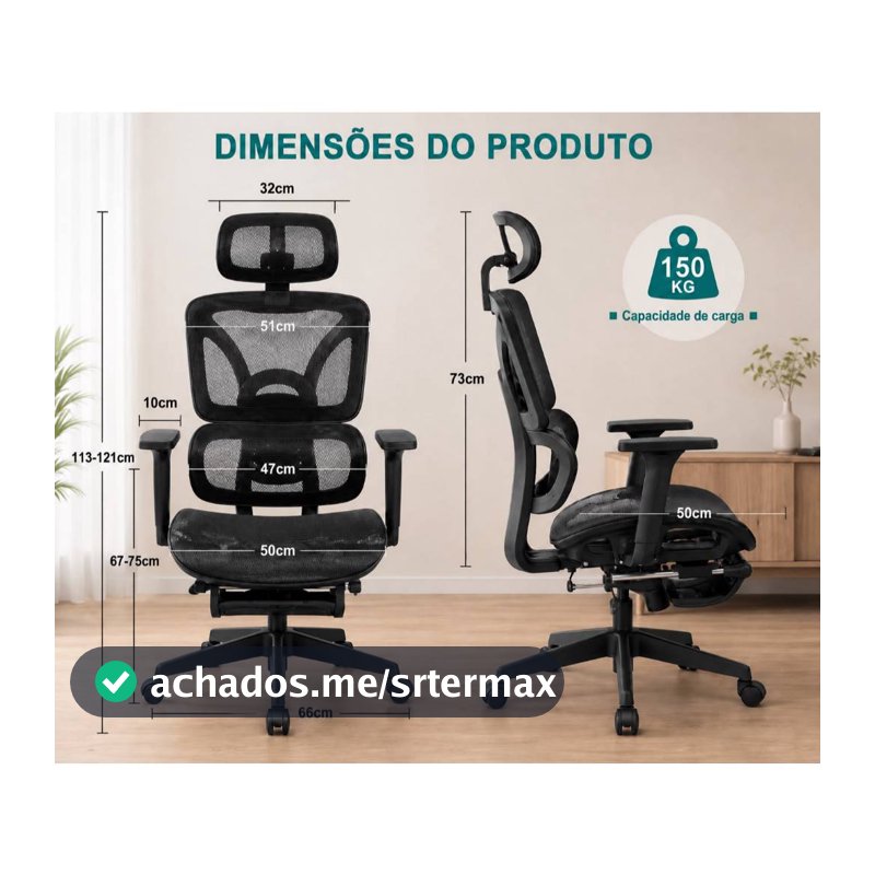 Cadeira Presidente Ergonomica Escritorio Mesh Reclinavel Com Apoio De Pes Retratil E Apoio De Cabeça