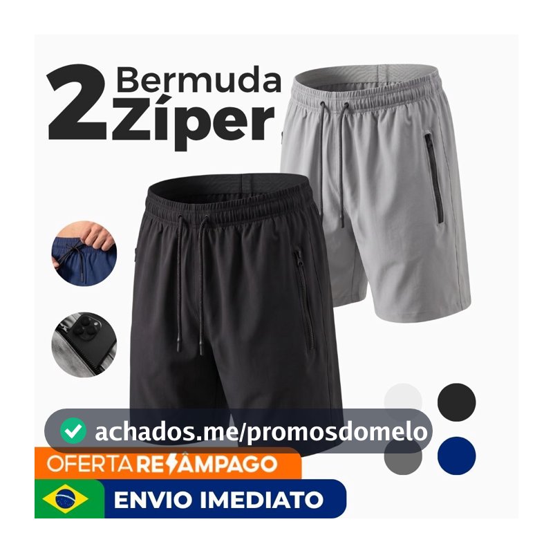 KIT 2 BERMUDA MASCULINA TACTEL COM ELASTANO ZIPER NO BOLSO para treinar na academia ou dia a dia