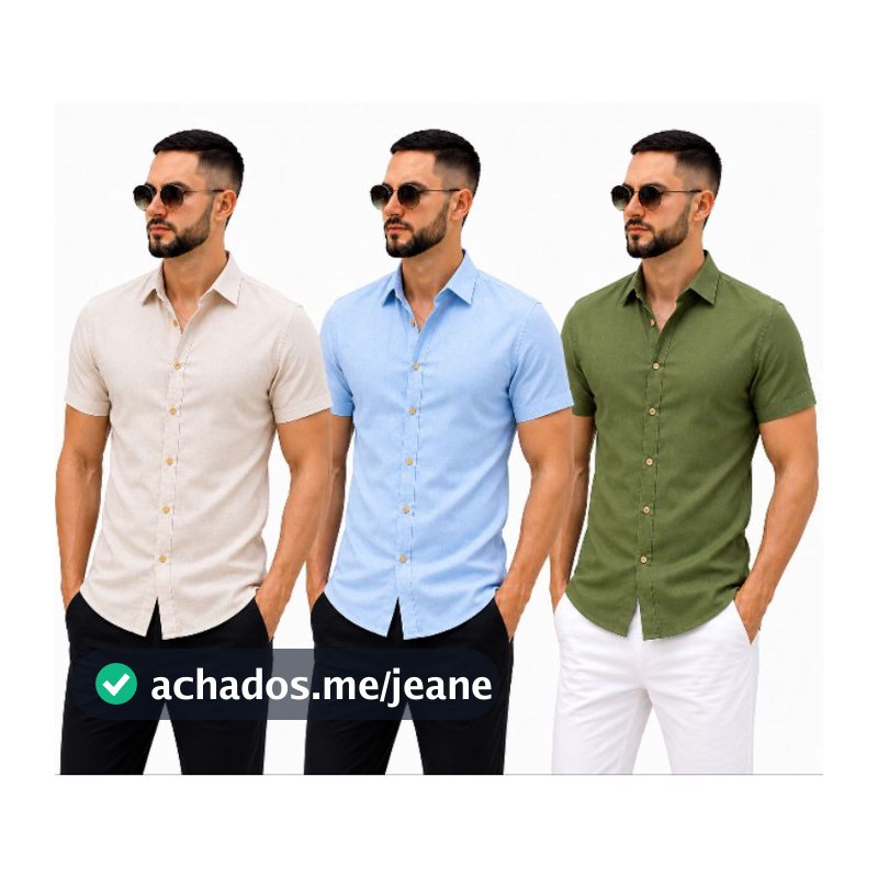 Camisa Masculina Dunas Manga Curta Gola Italiana Slim Premium Elegante Casual Verão