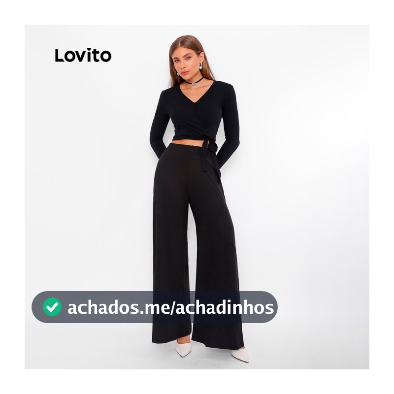 Lovito Calça Pantalona de Malha com Elástico na Cintura PTB502BRL532