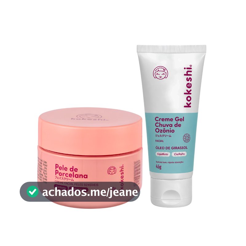 Kit Pele de Porcelana Sensiveis e Creme Gel Facial Chuva de Ozônio Kokeshi