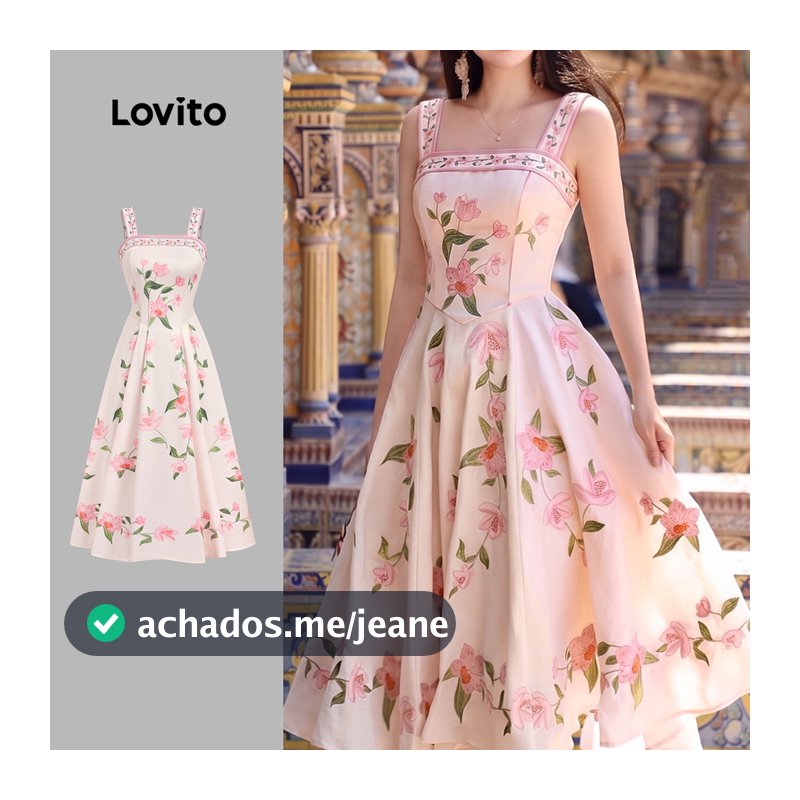 Lovito Vestido Elegante com Padrão e Babado Na Bainha Vestido de Primavera/verão para mulheres L199ED663