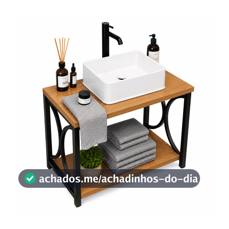 Gabinete para Banheiro Suspenso Cuba Retangular + Armário Pia Compacto Premium MDF Estilo Industrial