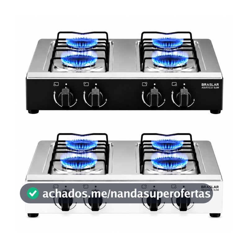 Fogão Cooktop de Mesa Portátil 4 Bocas a Gás Asiático Braslar Inox Preto ou Branco