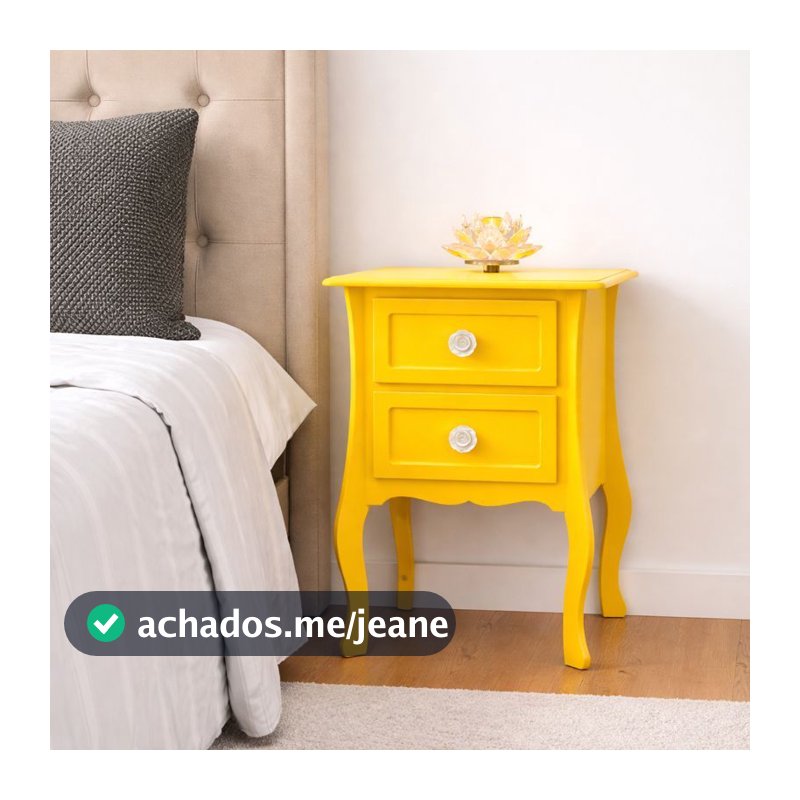 Mesinha Mesa 2 Gavetas Altura 55cm AMARELO E CRU Para Cabeceira de Cama Sala Vários Ambientes e Presente