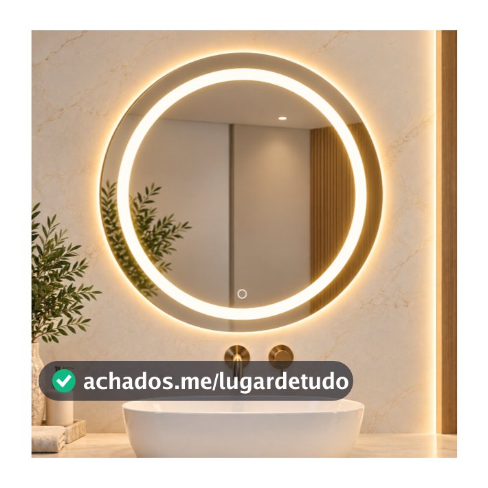 Espelho Redondo Jateado LED 40cm 50cm 60cm Botão Touch 3 Tons de Luz