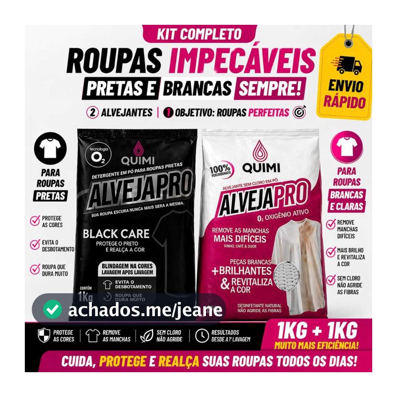 Kit Percarbonato de Sódio 100% Puro Roupas Brancas e Percarbonato Black Care Roupas Escuras Tira Manchas 1 kg cada