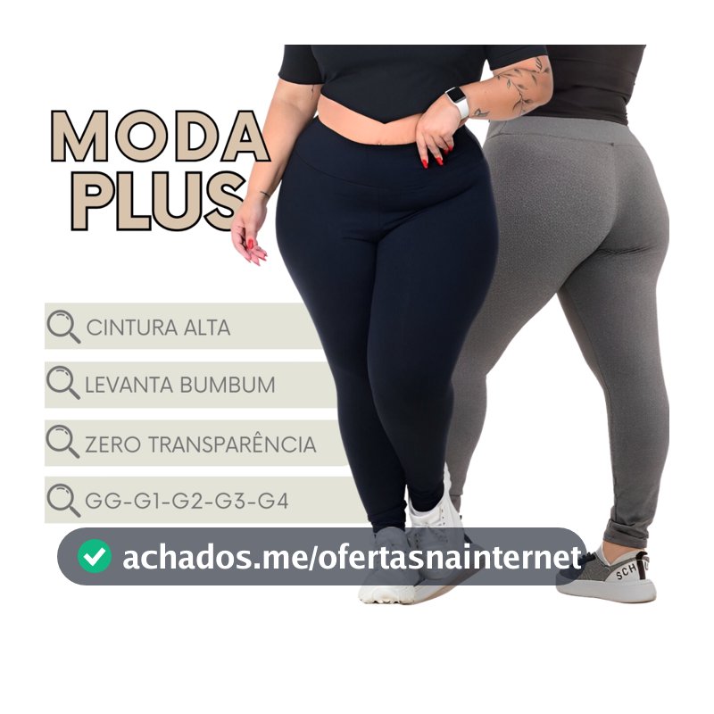 Legging Plus Size Feminina Calça Cintura Alta Zero Transparência Academia Fitness