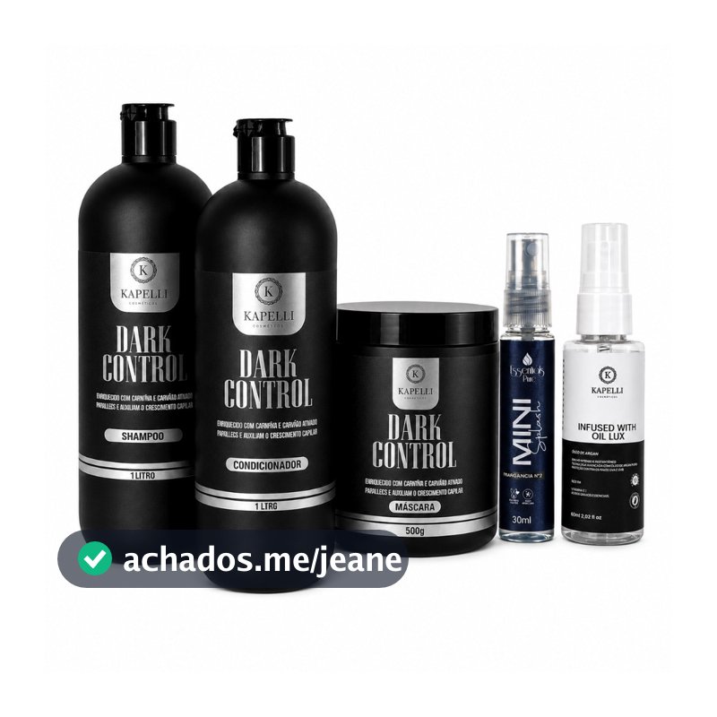Kit Tratamento Capilar 5 Produtos Dark Control Kapelli Shampoo 1L Condicionador 1L Máscara Óleo Argan Body Splash