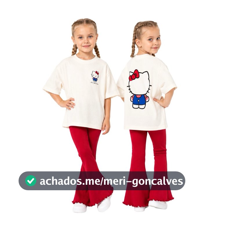 Conjunto Infantil Feminino Oversized Algodão Penteado + Calça Flare Canelada Menina 2 ao 12