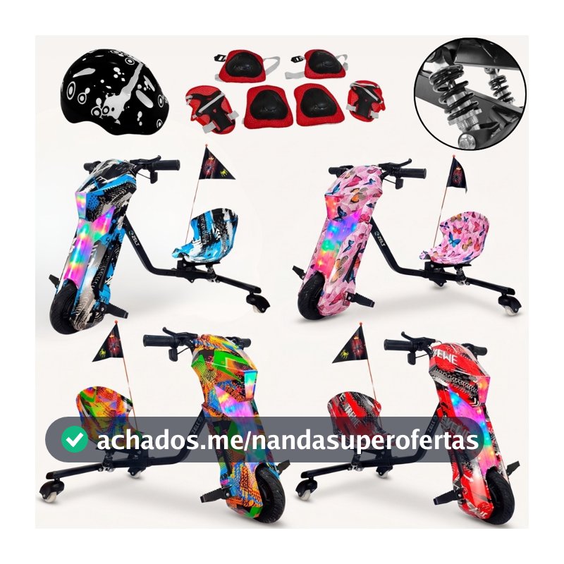 Triciclo Patinete Elétrico 250w 36V Brushless 20km/h 8Pol até 120kg Azul ZELT