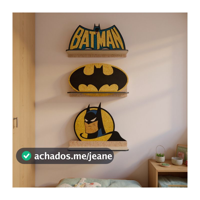 Kit Prateleiras Batman 32x20cm Suporte Organizador para quarto sala