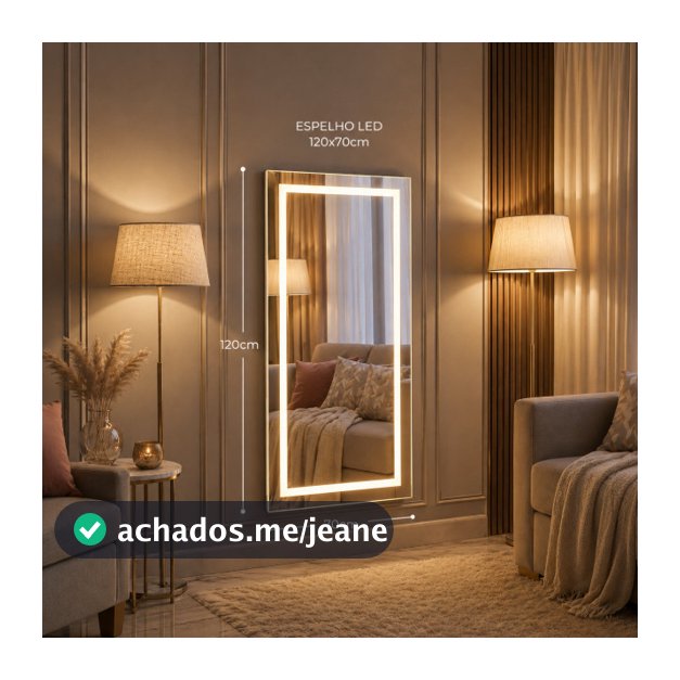 Espelho Camarim LED Retangular 120x70 3 Tons de Luz Penteadeira Quarto Salão