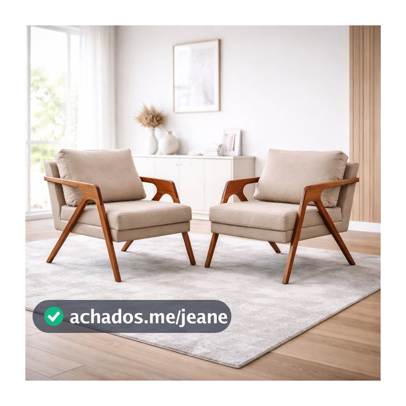 Kit 2 Poltronas Estofadas Tecido Linho Conjunto Moderno Sala E Quarto Pés Em Madeira Conforto Luxo