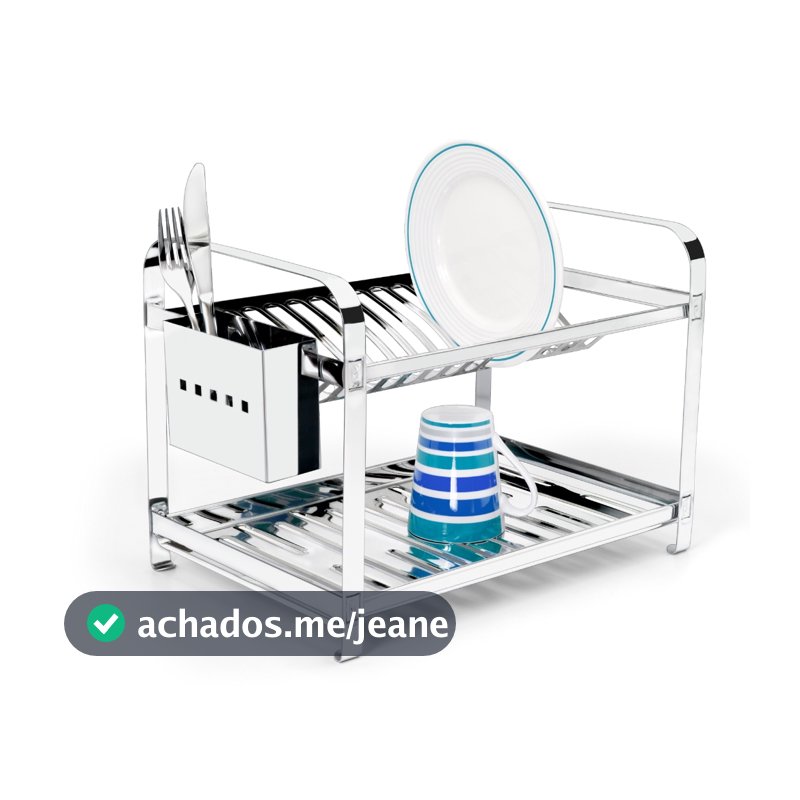Escorredor de louça Montado inox para 16 pratos com porta talher inox