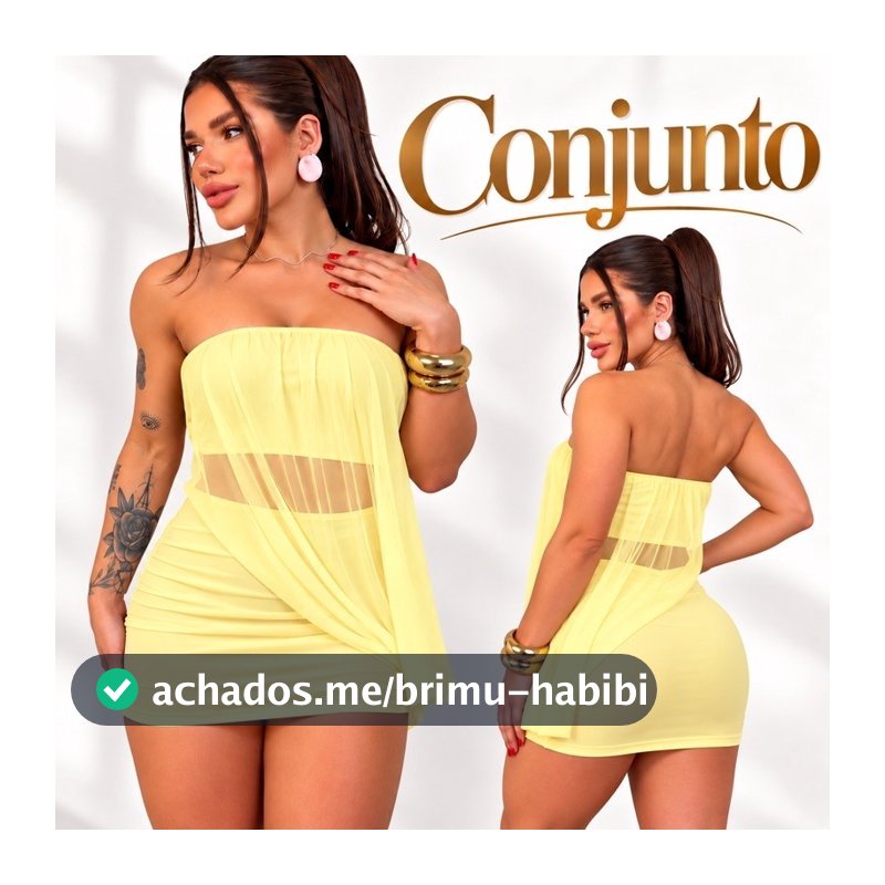 Conjunto Feminino Tule Transparente Saia Curta Justa Blusa Tomara Que Caia Look Festa Balada