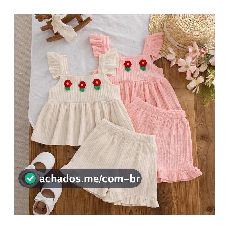 Conjunto De Roupas De Algodão De Verão Para Bebês Meninas Linda Flor Estilingue Top Com Shorts Babados Bebê Ootd