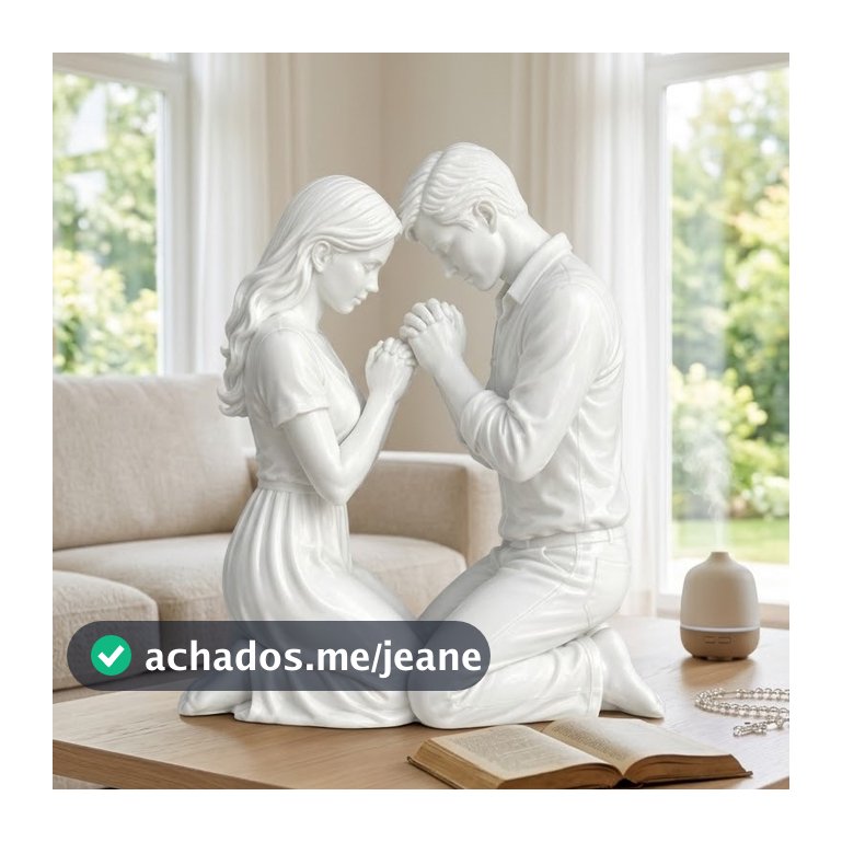 Escultura decorativa lembrança religioso Casal orando rezando
