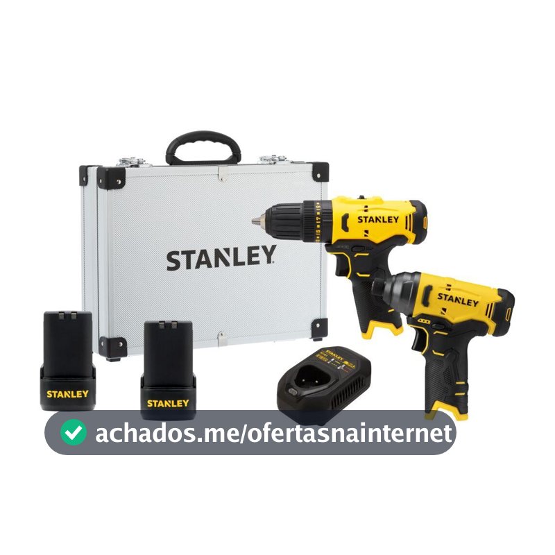 Combo Parafusadeira Furadeira + Parafusadeira de Impacto STANLEY SCHI10D2FK Com 2 Baterias e Maleta