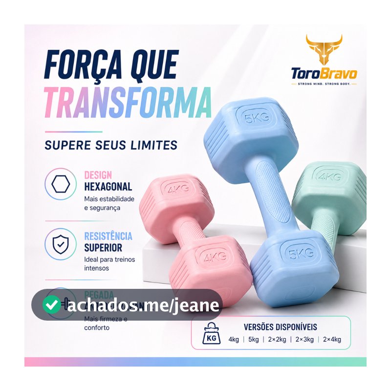 Halteres Hexagonais emborrachados: antiderrapantes, silenciosos e duráveis. Várias cores e pesos.