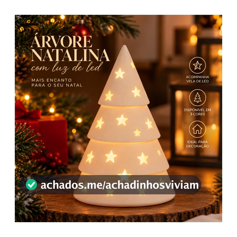 Árvore de Natal Decorativa Iluminada com Vela de LED Inclusa 17cm Estrelas Vazadas Enfeite Natalino de Mesa