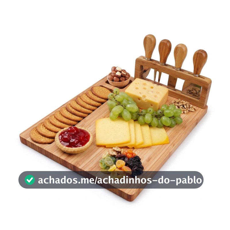 Tábua De Queijos E Frios Madeira + Kit 4 Espátulas Luwave