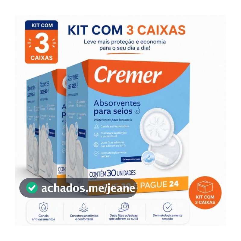 Kit 90 und Absorvente Para Seios Cremer Descartável Amamentação Toque Suave Proteção Contra Vazamento Amamentação