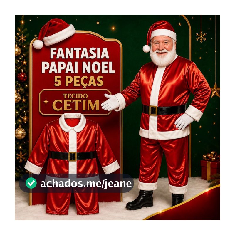 Fantasia Roupa de Papai Noel Cetim 5 Peças Adulto Natal
