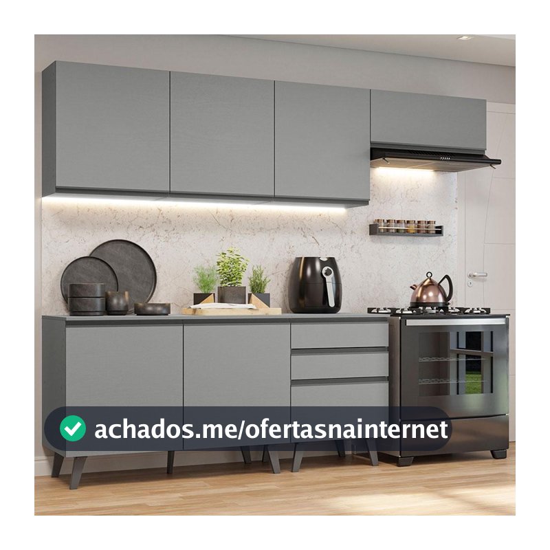 Armário de Cozinha Completa 260cm Cinza Nice Madesa 12