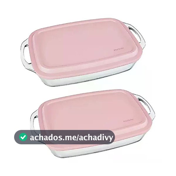 Kit 2 Assadeiras Travessa Marinex Seletta 3,5l C Tampa Rosa claro