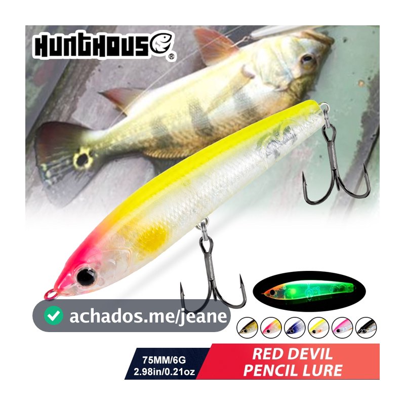 Hunthouse Vermelho Diabo Lápis Isca De Pesca Topwater Flutuante Dura 75mm 6g Superfície Stickbait Baixo Pique Peixe Arti