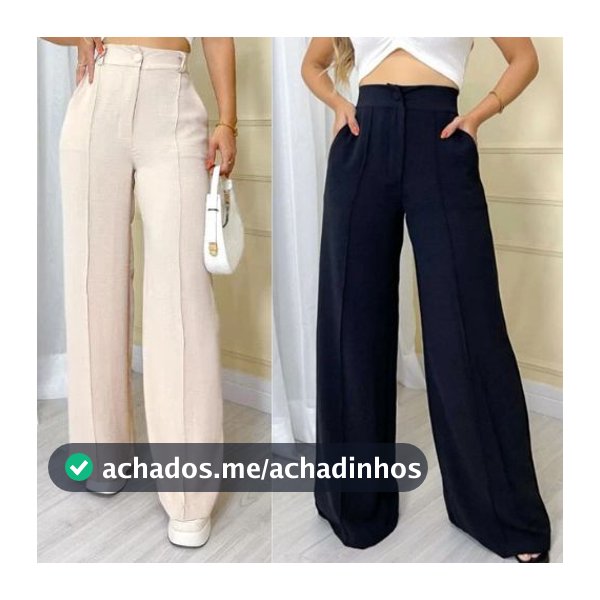 Calça Pantalona Feminina Wide Leg Cintura Alta Tecido Crepe Dunas P ao GG Disponível no Linho