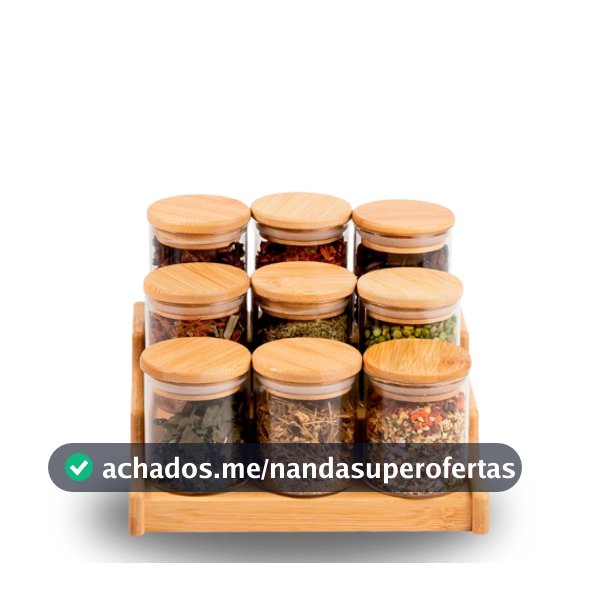 Conjunto Porta Mantimento De Vidro 250ml Hermético Tampa De Bambu Para Alimentos Temperos