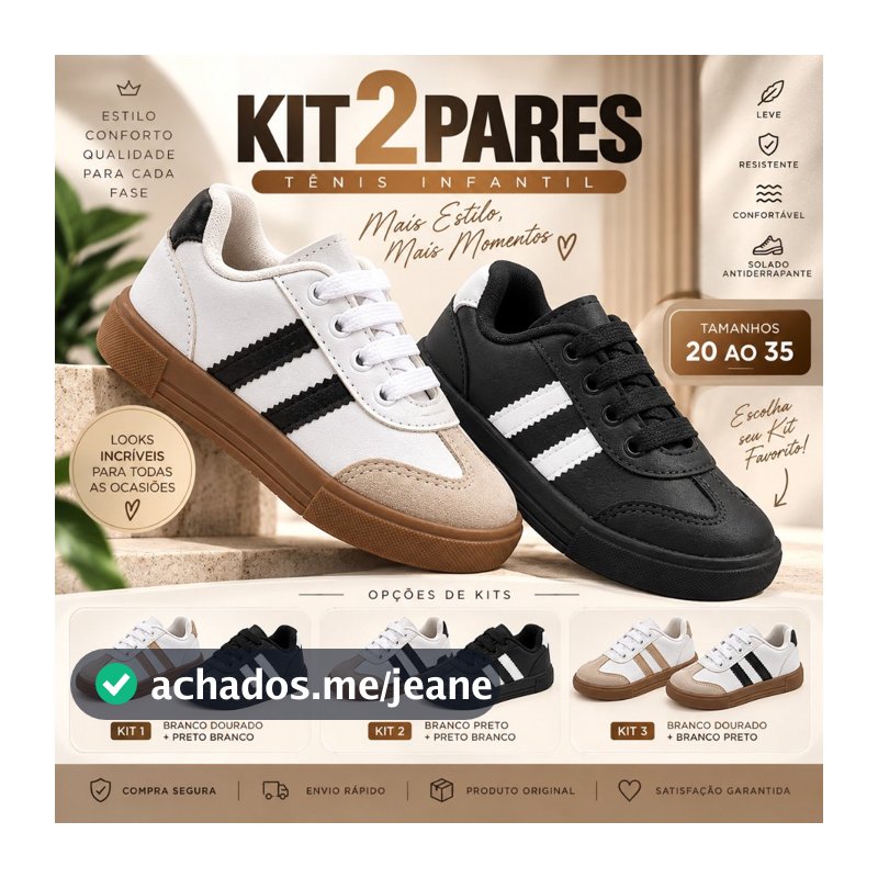 Kit 2 Tênis Sapatênis Infantil Menino Escolar Casual Volta às Aulas Confortável Antiderrapante 20 ao 35