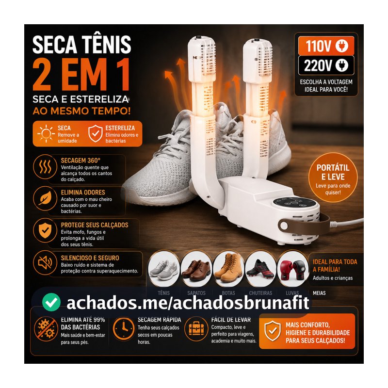 Seca Tênis Elétrico Esterilizador De Calçados 2 Em 1 Elimina Odores Bactérias 110V Ou 220V Portátil