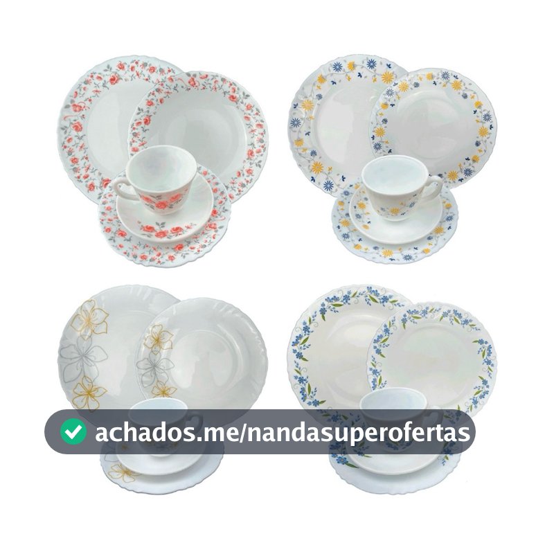 Aparelho de Jantar e Chá 20 Peças Decorado Florido Louças Pratos Jantar Sobremesa Xícaras