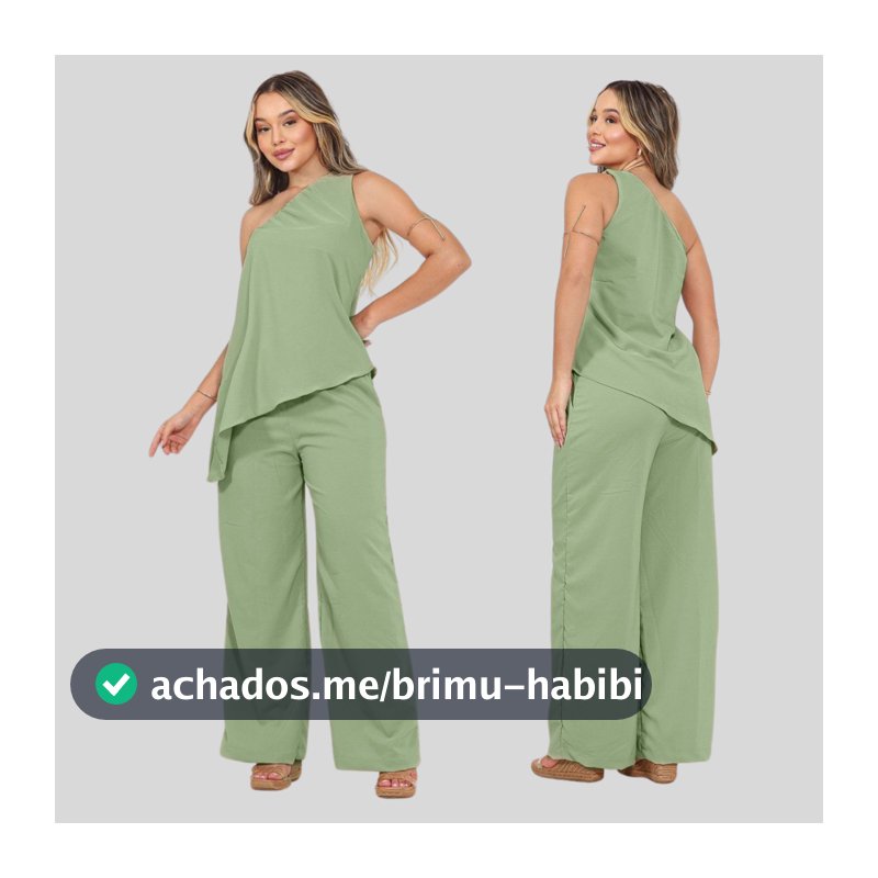 Conjunto Nula Manga Caimento Assimétrico Crepe Pantalona Ombro Só Alfaiataria Básico Confortável