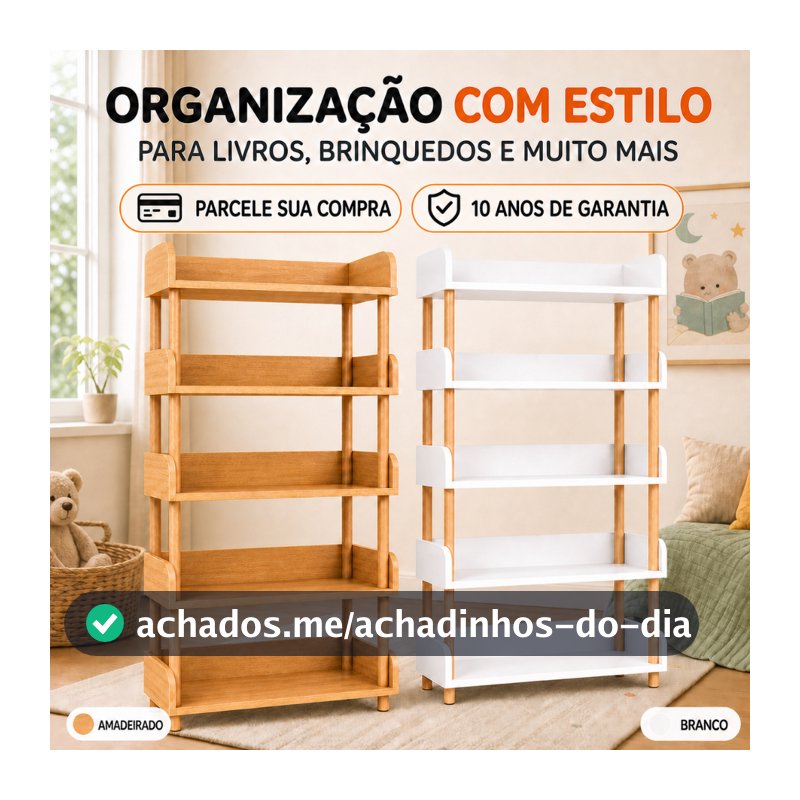 Wooden Bookcase, Estante Organizadora Multiuso, Prateleira de Armazenamento para Sala, Quarto, Escritório e Decoração