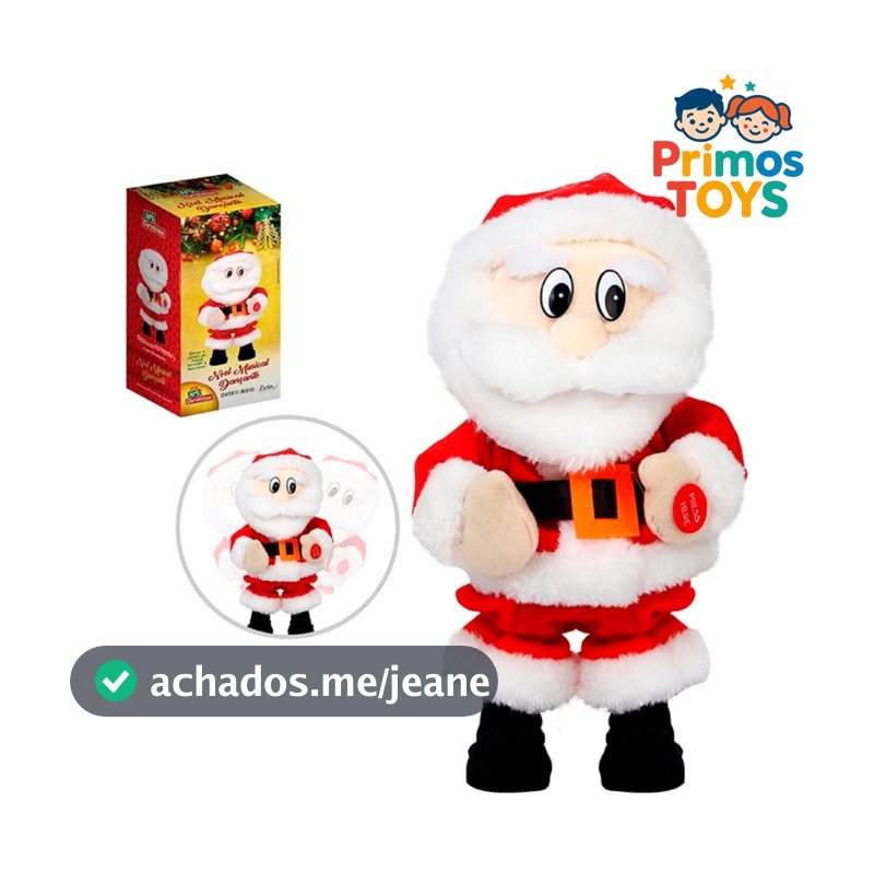 Papai Noel Dançarino que Canta É Natal Rebola Pelúcia Decoração Musical 31cm Aperta a Mão
