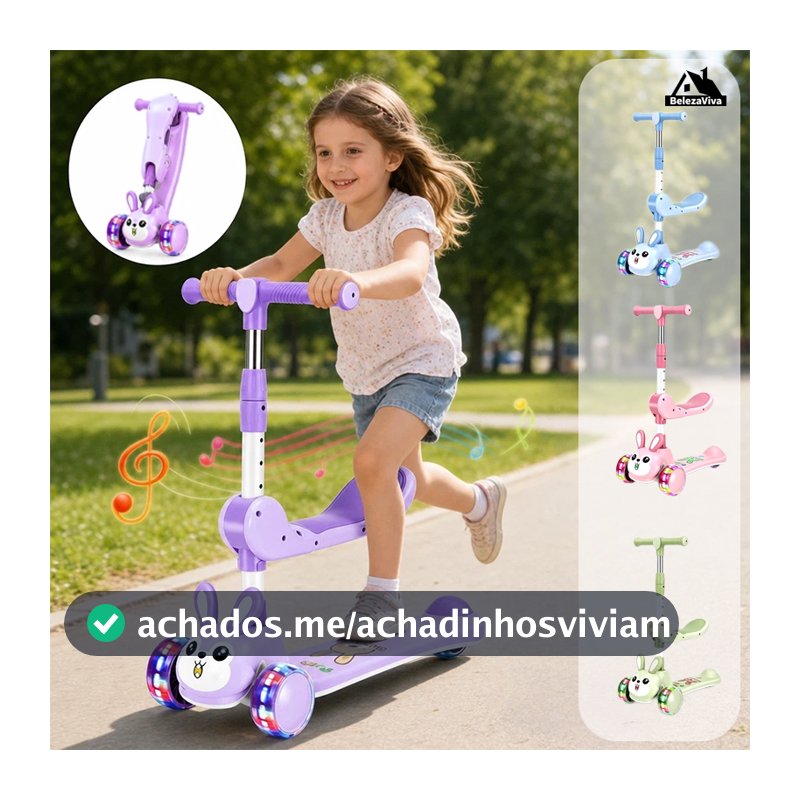 Patinete Infantil com Luz e Som Dobrável, Guidão Regulável Até 50kg Menino e Menina ao Ar Livre TZHXC