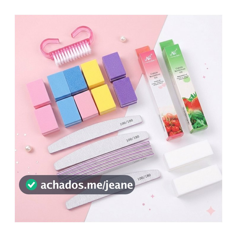 KIT LIXAS UNHAS BLOCO POLIDORA MINE LIXA PROFISSIONAL LAVÁVEL CANETA ÓLEO ESCOVINHA ENCAPSULAMENTO TIPS